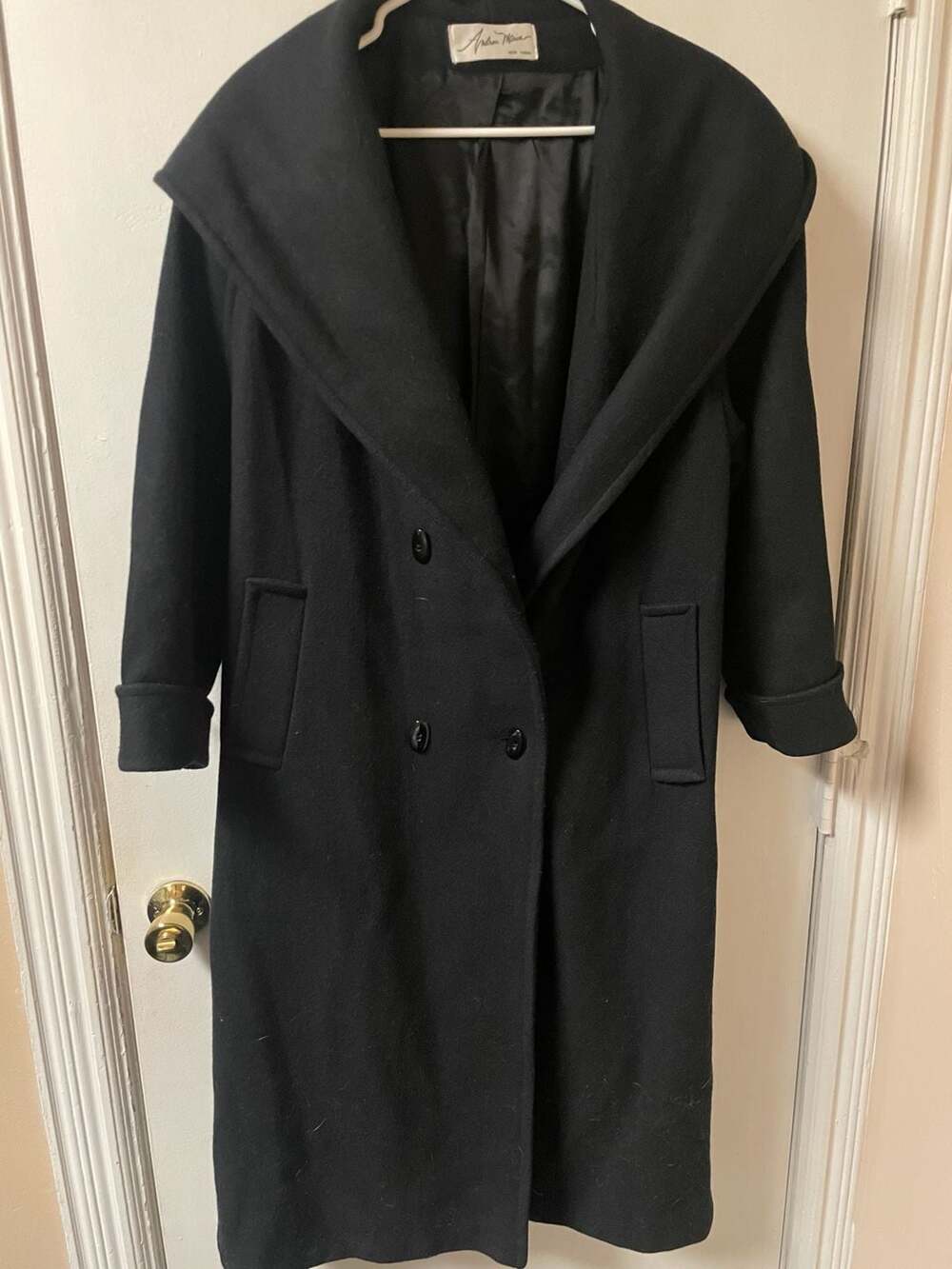 Vintage Andrea Marin New York Double Breasted Hooded with shoulder pads Wool Ble